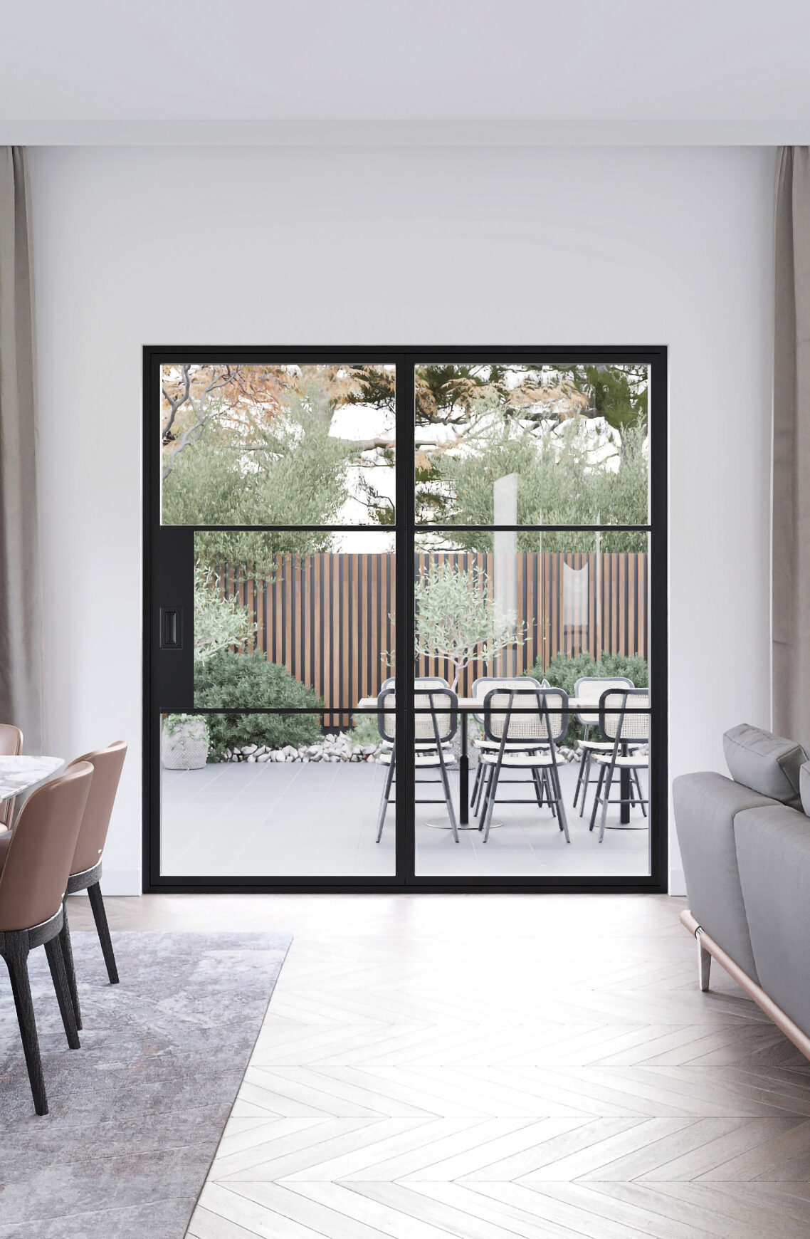 omnia steel renders camille sliding door black clear aspect ratio 360 550